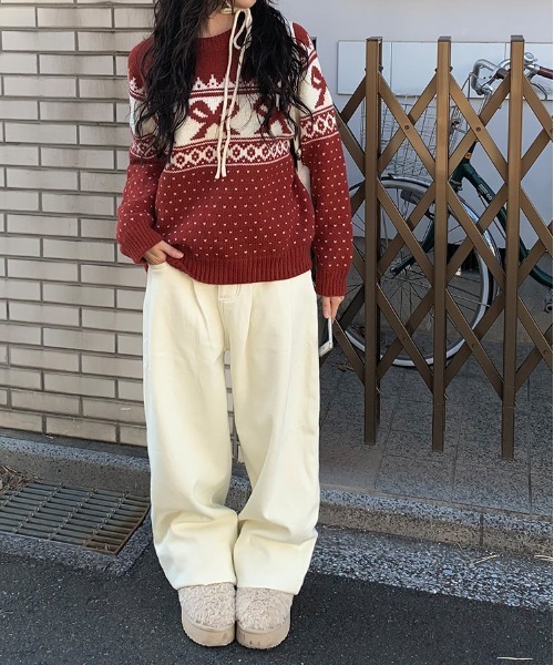 gossip!ロサンゼルス(ゴシップロサンゼルス)の「Y2K リボンハートドットパターンニット(ニット/セーター・レディース・オフホワイト/ワイン/ブラック・FREE)」の7枚目の写真