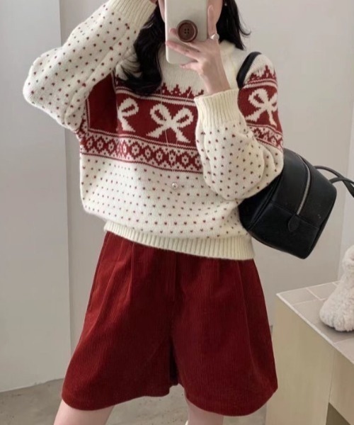 セール】Y2K リボンハートドットパターンニット（ニット/セーター