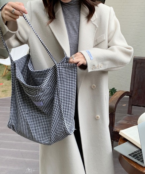SHEPP(シープ)の「千鳥 チェック柄ビッグトートバッグ(トートバッグ・レディース・ダークグリーン/ブラック/グリーン・F)」の2枚目の写真