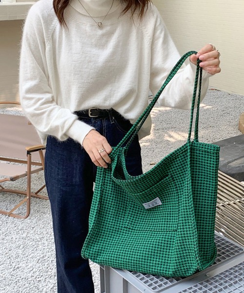 SHEPP(シープ)の「千鳥 チェック柄ビッグトートバッグ(トートバッグ・レディース・ダークグリーン/ブラック/グリーン・F)」の20枚目の写真