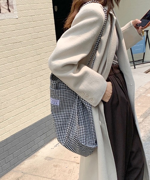 SHEPP(シープ)の「千鳥 チェック柄ビッグトートバッグ(トートバッグ・レディース・ダークグリーン/ブラック/グリーン・F)」の15枚目の写真