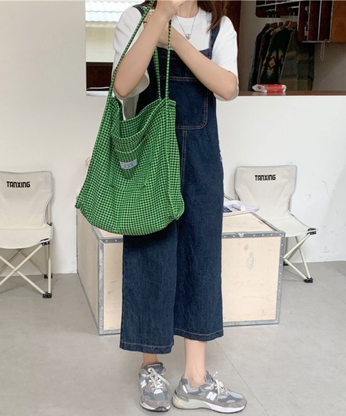 SHEPP(シープ)の「千鳥 チェック柄ビッグトートバッグ(トートバッグ・レディース・ダークグリーン/ブラック/グリーン・F)」の4枚目の写真