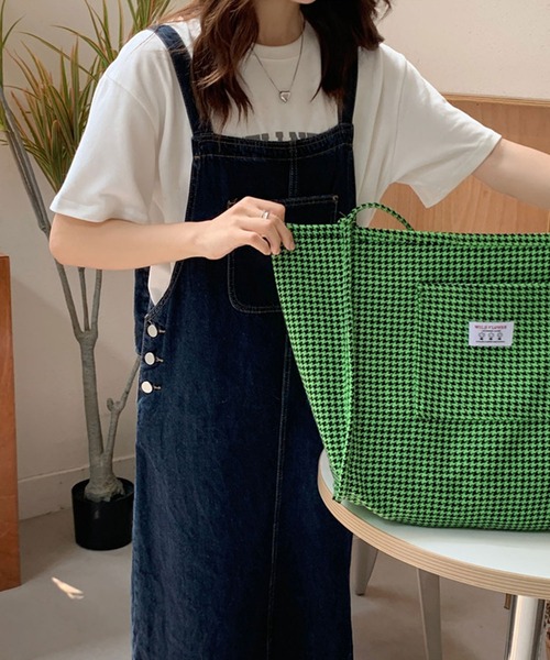 SHEPP(シープ)の「千鳥 チェック柄ビッグトートバッグ(トートバッグ・レディース・ダークグリーン/ブラック/グリーン・F)」の5枚目の写真