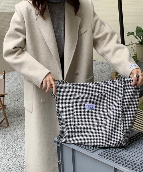 SHEPP(シープ)の「千鳥 チェック柄ビッグトートバッグ(トートバッグ・レディース・ダークグリーン/ブラック/グリーン・F)」の17枚目の写真