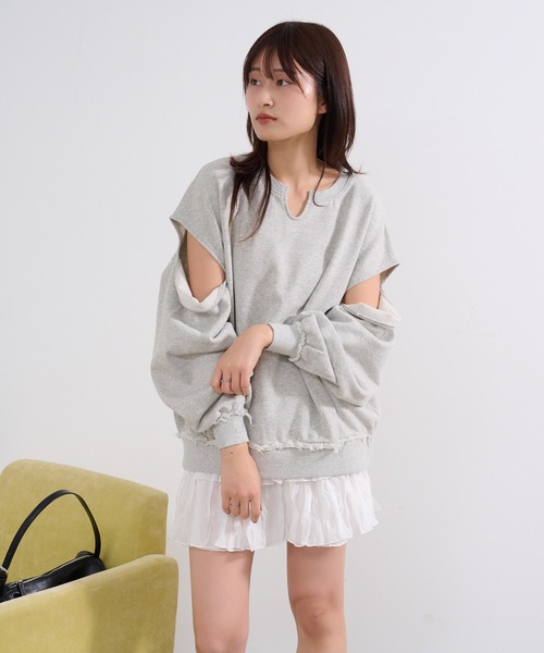 kastane 【初夏まで着れる】カットアウトBIGスウェット グレー Kastane 【初夏まで着れる】カットアウトBIGスウェット グレー