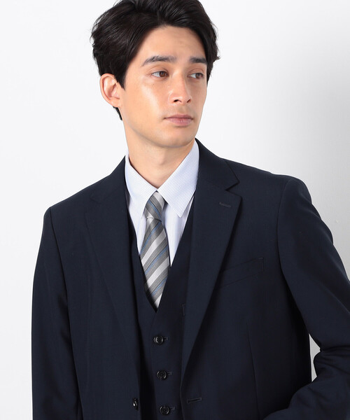 COMME CA ISM(コムサイズム)の「変り織り レジメン柄 ネクタイ(ネクタイ・メンズ・ネイビー/グリーン/グレー・FREE)」の1枚目の写真