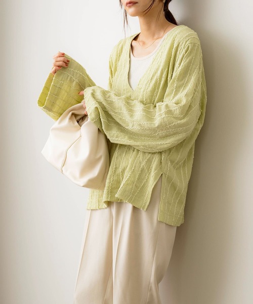 NOAHL（ノアル）の「【NOAHL】フリンジストライプVネックプルオーバー（Tシャツ/カットソー・レディース・ブラウン系/アイボリー/ブラック/グリーン系・FREE）」の4枚目の写真