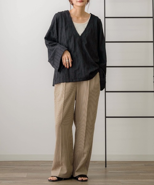 NOAHL（ノアル）の「【NOAHL】フリンジストライプVネックプルオーバー（Tシャツ/カットソー・レディース・ブラウン系/アイボリー/ブラック/グリーン系・FREE）」の10枚目の写真