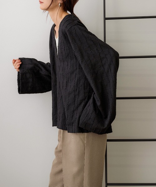 NOAHL（ノアル）の「【NOAHL】フリンジストライプVネックプルオーバー（Tシャツ/カットソー・レディース・ブラウン系/アイボリー/ブラック/グリーン系・FREE）」の11枚目の写真