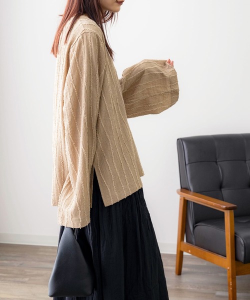 NOAHL（ノアル）の「【NOAHL】フリンジストライプVネックプルオーバー（Tシャツ/カットソー・レディース・ブラウン系/アイボリー/ブラック/グリーン系・FREE）」の14枚目の写真