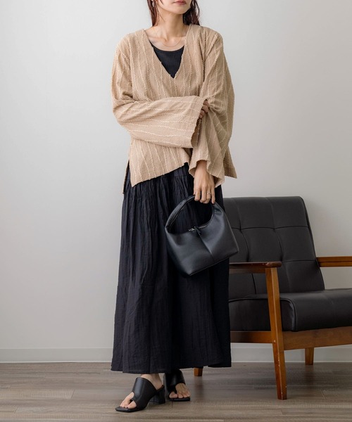 NOAHL（ノアル）の「【NOAHL】フリンジストライプVネックプルオーバー（Tシャツ/カットソー・レディース・ブラウン系/アイボリー/ブラック/グリーン系・FREE）」の21枚目の写真