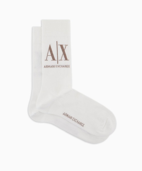 ARMANI EXCHANGE(アルマーニエクスチェンジ)の「【A|X アルマーニ エクスチェンジ】ICON ロゴソックス(ソックス/靴下・メンズ・ブラック/ホワイト・SMALL/LARGE)」の1枚目の写真