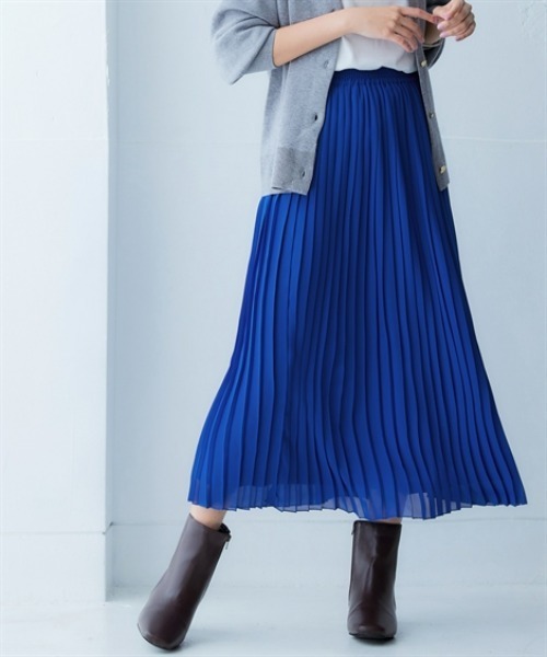 nissen(ニッセン)の「シフォンプリーツロングスカート<大きいサイズ有>(スカート・レディース・ブラック/サックスブルー/ドット/モカ/チェック/ブルー/イエロー・L/LL/3L/S/M)」の4枚目の写真