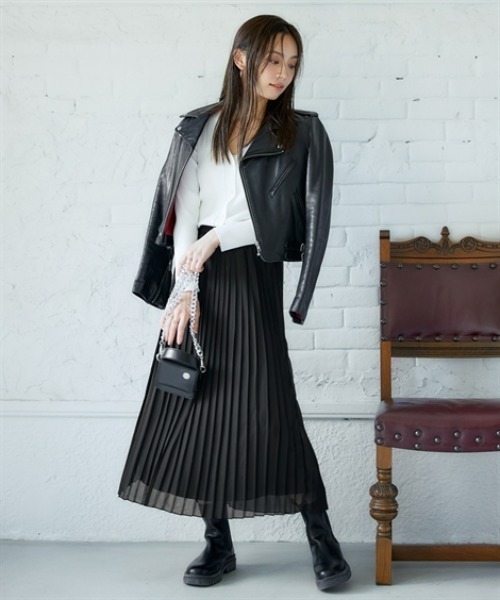 nissen(ニッセン)の「シフォンプリーツロングスカート<大きいサイズ有>(スカート・レディース・ブラック/サックスブルー/ドット/モカ/チェック/ブルー/イエロー・L/LL/3L/S/M)」の9枚目の写真