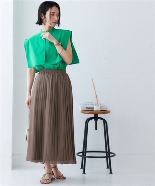 nissen(ニッセン)の「シフォンプリーツロングスカート<大きいサイズ有>(スカート・レディース・ブラック/サックスブルー/ドット/モカ/チェック/ブルー/イエロー・L/LL/3L/S/M)」の12枚目の写真