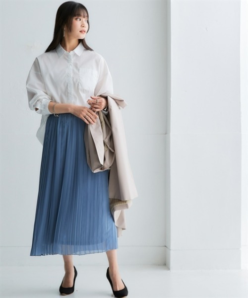 nissen(ニッセン)の「シフォンプリーツロングスカート<大きいサイズ有>(スカート・レディース・ブラック/サックスブルー/ドット/モカ/チェック/ブルー/イエロー・L/LL/3L/S/M)」の22枚目の写真