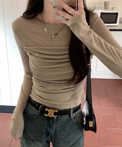 urge：（アージコロン ）の「【URGE：】ビスチェ レイヤード シアー 長袖 カットソー（Tシャツ/カットソー・レディース・ベージュ/ブラウン/オフホワイト・SMALL/MEDIUM/LARGE/X-LARGE）」の7枚目の写真