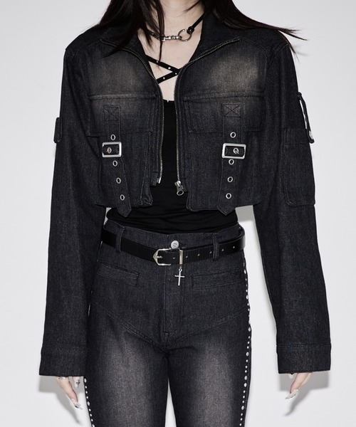 セール】stand neck denim short jacket / スタンドネック