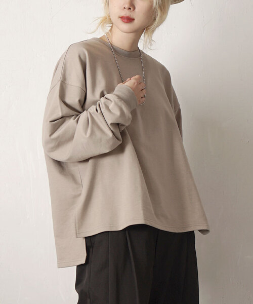 zootie(ズーティー)の「こなれリラックス リブ袖スリットプルオーバー(Tシャツ/カットソー・レディース・ダークグリーン/オレンジ系/ネイビー/ミント/グレイッシュベージュ/ブラック/杢グレー/オフホワイト・M)」の5枚目の写真