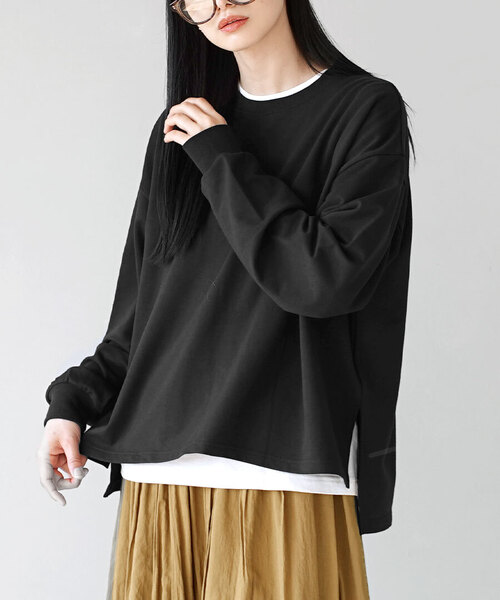 zootie(ズーティー)の「こなれリラックス リブ袖スリットプルオーバー(Tシャツ/カットソー・レディース・ダークグリーン/オレンジ系/ネイビー/ミント/グレイッシュベージュ/ブラック/杢グレー/オフホワイト・M)」の3枚目の写真