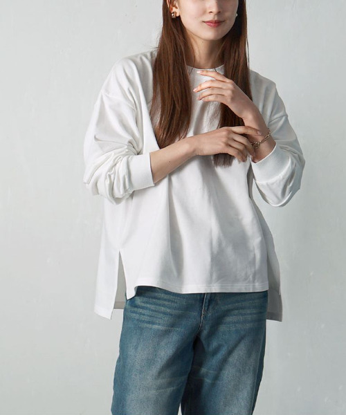 zootie(ズーティー)の「こなれリラックス リブ袖スリットプルオーバー(Tシャツ/カットソー・レディース・ダークグリーン/オレンジ系/ネイビー/ミント/グレイッシュベージュ/ブラック/杢グレー/オフホワイト・M)」の9枚目の写真