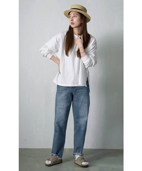 zootie(ズーティー)の「こなれリラックス リブ袖スリットプルオーバー(Tシャツ/カットソー・レディース・ダークグリーン/オレンジ系/ネイビー/ミント/グレイッシュベージュ/ブラック/杢グレー/オフホワイト・M)」の10枚目の写真