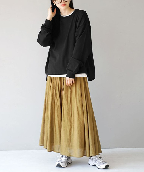 zootie(ズーティー)の「こなれリラックス リブ袖スリットプルオーバー(Tシャツ/カットソー・レディース・ダークグリーン/オレンジ系/ネイビー/ミント/グレイッシュベージュ/ブラック/杢グレー/オフホワイト・M)」の11枚目の写真