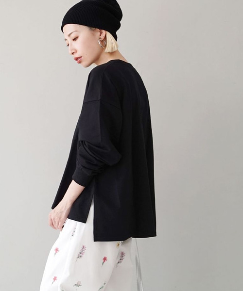 zootie(ズーティー)の「こなれリラックス リブ袖スリットプルオーバー(Tシャツ/カットソー・レディース・ダークグリーン/オレンジ系/ネイビー/ミント/グレイッシュベージュ/ブラック/杢グレー/オフホワイト・M)」の13枚目の写真