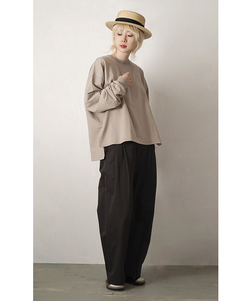 zootie(ズーティー)の「こなれリラックス リブ袖スリットプルオーバー(Tシャツ/カットソー・レディース・ダークグリーン/オレンジ系/ネイビー/ミント/グレイッシュベージュ/ブラック/杢グレー/オフホワイト・M)」の14枚目の写真