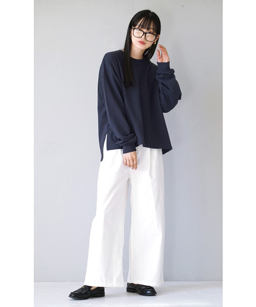 zootie(ズーティー)の「こなれリラックス リブ袖スリットプルオーバー(Tシャツ/カットソー・レディース・ダークグリーン/オレンジ系/ネイビー/ミント/グレイッシュベージュ/ブラック/杢グレー/オフホワイト・M)」の15枚目の写真
