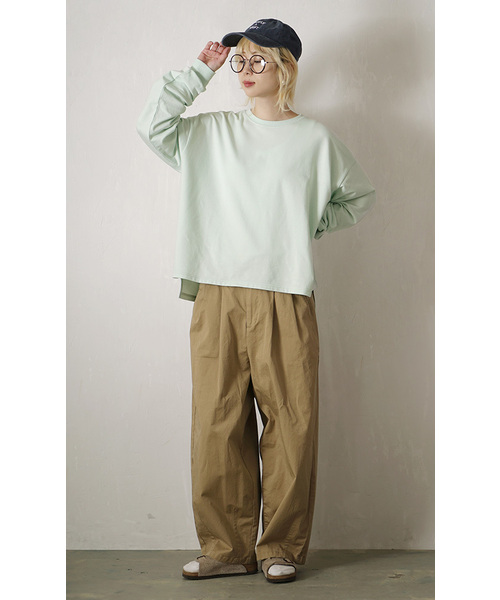 zootie(ズーティー)の「こなれリラックス リブ袖スリットプルオーバー(Tシャツ/カットソー・レディース・ダークグリーン/オレンジ系/ネイビー/ミント/グレイッシュベージュ/ブラック/杢グレー/オフホワイト・M)」の19枚目の写真