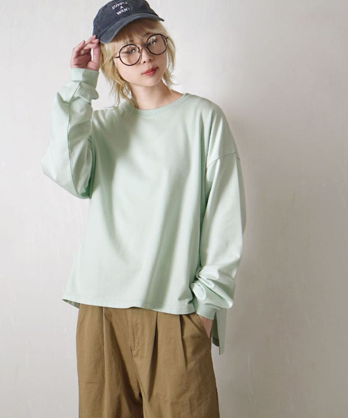 zootie(ズーティー)の「こなれリラックス リブ袖スリットプルオーバー(Tシャツ/カットソー・レディース・ダークグリーン/オレンジ系/ネイビー/ミント/グレイッシュベージュ/ブラック/杢グレー/オフホワイト・M)」の20枚目の写真