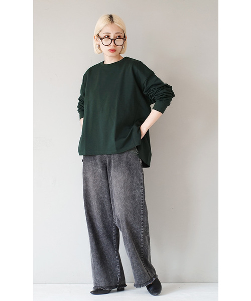 zootie(ズーティー)の「こなれリラックス リブ袖スリットプルオーバー(Tシャツ/カットソー・レディース・ダークグリーン/オレンジ系/ネイビー/ミント/グレイッシュベージュ/ブラック/杢グレー/オフホワイト・M)」の22枚目の写真