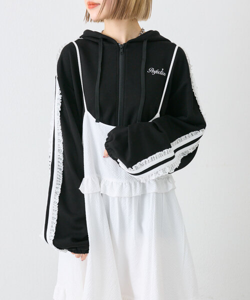 レースパーカー Oversize lace zip hoodie /レース付きオーバーサイズジップ