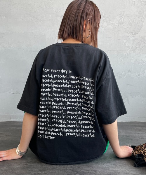 tシャツ 「FUNG/ファング」 PEACEFUL FB カットオフプリントTシャツ レディース FUNG/ファング] PEACEFUL FB カットオフプリントTシャツ（T