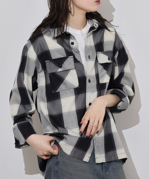 BIG MIKE(ビッグマイク)の「BIG MIKE レーヨン オンブレチェック ブロックチェック シャツ(シャツ/ブラウス・メンズ・ホワイト×ブラック/ブラック・M/L/XL)」の13枚目の写真
