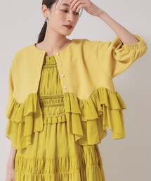 Sunauna（スーナウーナ）の「【裾シフォン／パフスリーブ】ペプラムブルゾン（カーディガン/ボレロ）」