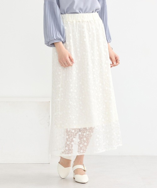 earth music&ecology（アースミュージックアンドエコロジー）の「シアーレースレイヤードスカート（スカート・レディース・アイボリー/ピンクベージュ/ブラック・FREE）」の2枚目の写真