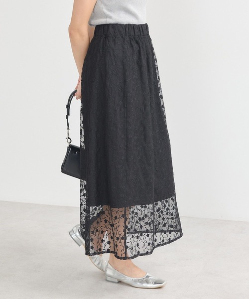 earth music&ecology（アースミュージックアンドエコロジー）の「シアーレースレイヤードスカート（スカート・レディース・アイボリー/ピンクベージュ/ブラック・FREE）」の6枚目の写真