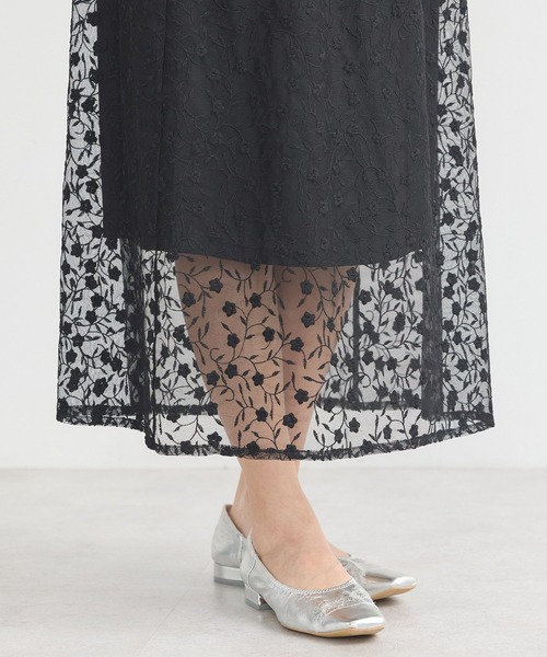 earth music&ecology（アースミュージックアンドエコロジー）の「シアーレースレイヤードスカート（スカート・レディース・アイボリー/ピンクベージュ/ブラック・FREE）」の13枚目の写真