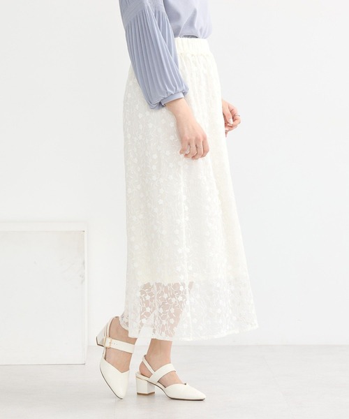 earth music&ecology（アースミュージックアンドエコロジー）の「シアーレースレイヤードスカート（スカート・レディース・アイボリー/ピンクベージュ/ブラック・FREE）」の15枚目の写真