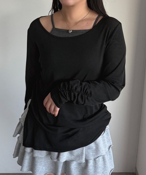 apres jour mignon(アプレジュールミニョン)の「レイヤードシアートップス【ZOZOTOWN限定アイテム】(Tシャツ/カットソー・レディース・ブラック/ライトグレー/ブラック系その他/オフホワイト・X-LARGE/フリー)」の2枚目の写真