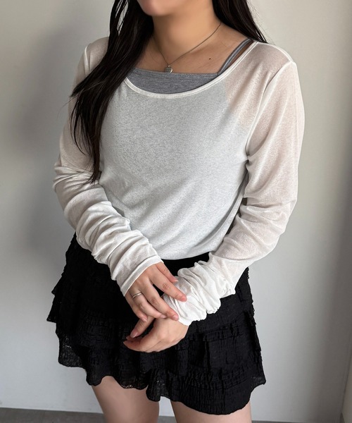 apres jour mignon(アプレジュールミニョン)の「レイヤードシアートップス【ZOZOTOWN限定アイテム】(Tシャツ/カットソー・レディース・ブラック/ライトグレー/ブラック系その他/オフホワイト・X-LARGE/フリー)」の5枚目の写真