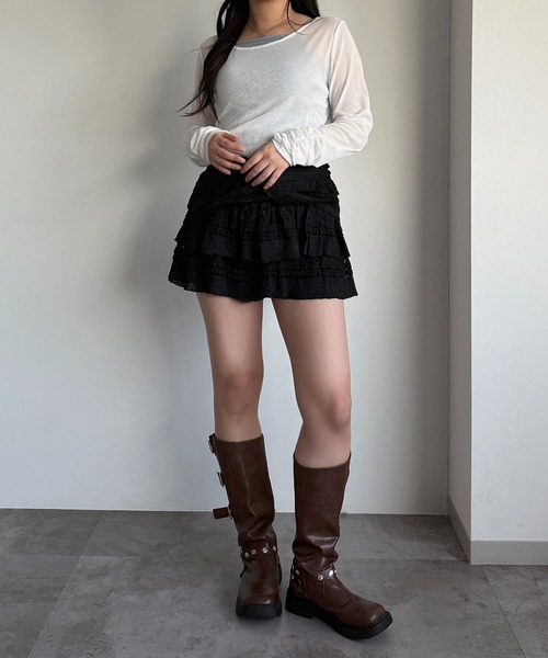 apres jour mignon(アプレジュールミニョン)の「レイヤードシアートップス【ZOZOTOWN限定アイテム】(Tシャツ/カットソー・レディース・ブラック/ライトグレー/ブラック系その他/オフホワイト・X-LARGE/フリー)」の6枚目の写真