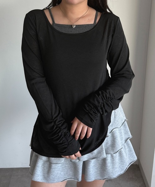 apres jour mignon(アプレジュールミニョン)の「レイヤードシアートップス【ZOZOTOWN限定アイテム】(Tシャツ/カットソー・レディース・ブラック/ライトグレー/ブラック系その他/オフホワイト・X-LARGE/フリー)」の7枚目の写真