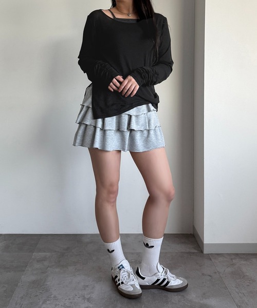 apres jour mignon(アプレジュールミニョン)の「レイヤードシアートップス【ZOZOTOWN限定アイテム】(Tシャツ/カットソー・レディース・ブラック/ライトグレー/ブラック系その他/オフホワイト・X-LARGE/フリー)」の8枚目の写真