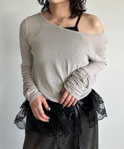 apres jour mignon(アプレジュールミニョン)の「レイヤードシアートップス【ZOZOTOWN限定アイテム】(Tシャツ/カットソー・レディース・ブラック/ライトグレー/ブラック系その他/オフホワイト・X-LARGE/フリー)」の11枚目の写真