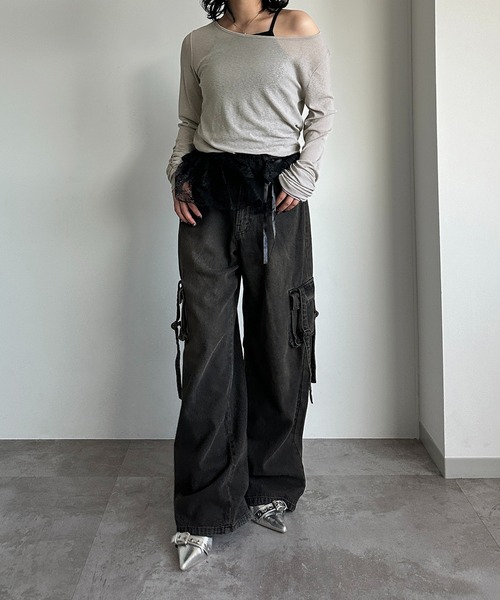 apres jour mignon(アプレジュールミニョン)の「レイヤードシアートップス【ZOZOTOWN限定アイテム】(Tシャツ/カットソー・レディース・ブラック/ライトグレー/ブラック系その他/オフホワイト・X-LARGE/フリー)」の12枚目の写真