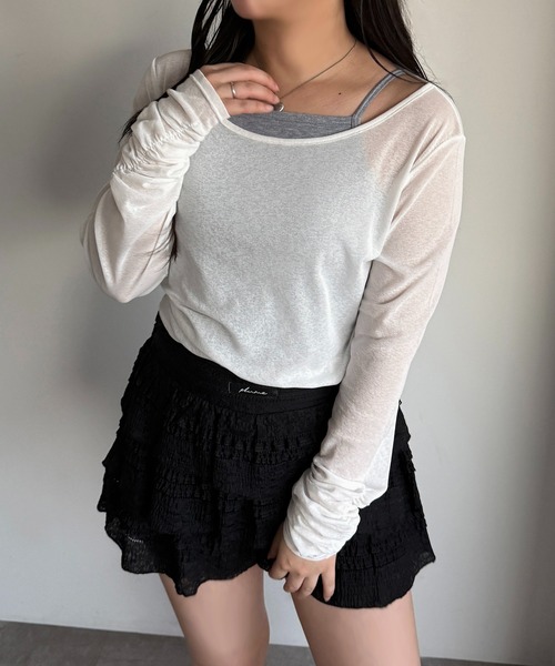 apres jour mignon(アプレジュールミニョン)の「レイヤードシアートップス【ZOZOTOWN限定アイテム】(Tシャツ/カットソー・レディース・ブラック/ライトグレー/ブラック系その他/オフホワイト・X-LARGE/フリー)」の14枚目の写真