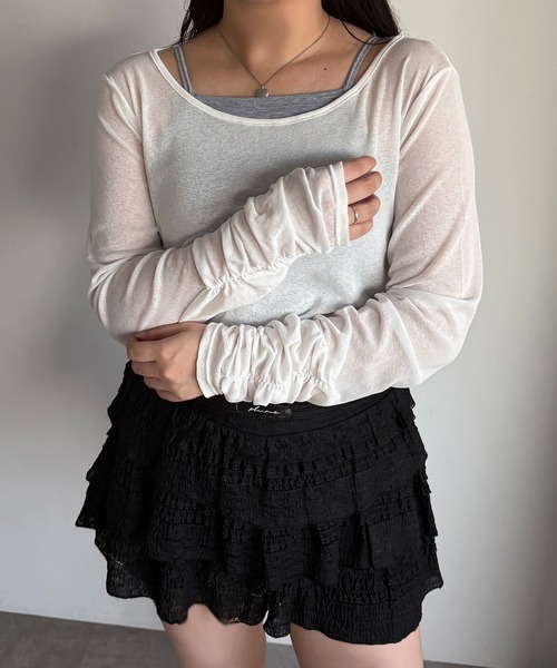 apres jour mignon(アプレジュールミニョン)の「レイヤードシアートップス【ZOZOTOWN限定アイテム】(Tシャツ/カットソー・レディース・ブラック/ライトグレー/ブラック系その他/オフホワイト・X-LARGE/フリー)」の13枚目の写真